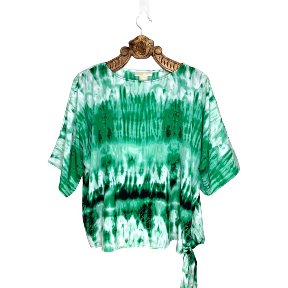 Michael Kors Blouse Green Tie Dye Shambori Short Sleeve Tee Boho Plus Size 1X